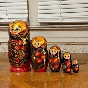 Russian Nesting Dolls Matryoshka – Hand Painted Khokhloma Style, Set of 5 /7,5”